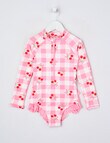 Wavetribe Gingham Cherries Long Sleeve Rashsuit, Candy Pink product photo