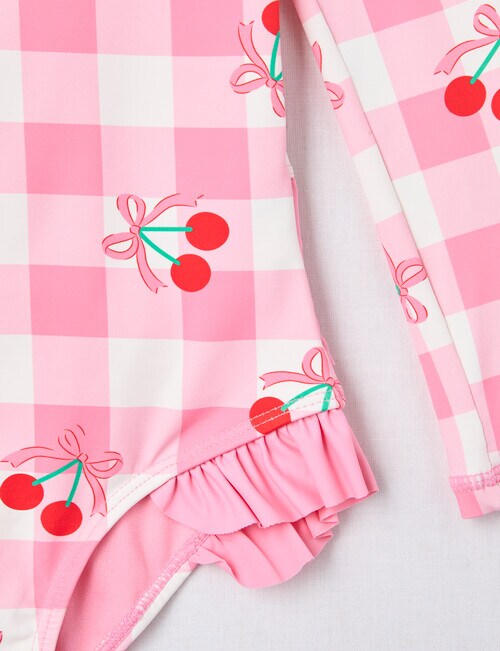 Wavetribe Gingham Cherries Long Sleeve Rashsuit, Candy Pink product photo View 03 L