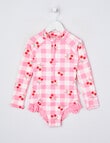 Wavetribe Gingham Cherries Long Sleeve Rashsuit, Candy Pink product photo