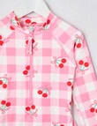 Wavetribe Gingham Cherries Long Sleeve Rashsuit, Candy Pink product photo View 02 S