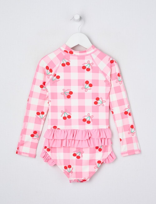 Wavetribe Gingham Cherries Long Sleeve Rashsuit, Candy Pink product photo View 04 L