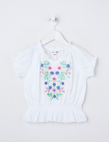 Mac & Ellie Folk Floral Embroidered Top, White product photo