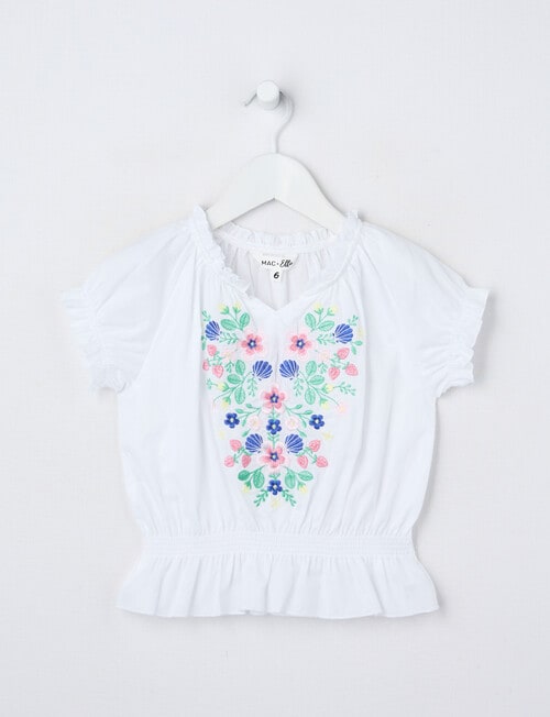 Mac & Ellie Folk Floral Embroidered Top, White product photo