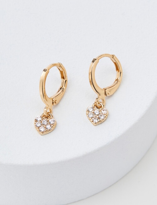 Earsense Crystal Pave Heart Drop Hoop Earring, Gold Tone product photo