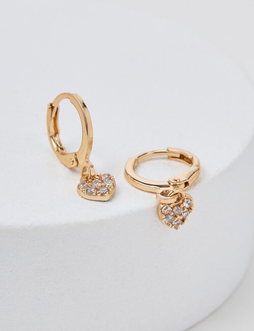 Earsense Crystal Pave Heart Drop Hoop Earring, Gold Tone product photo View 02 L