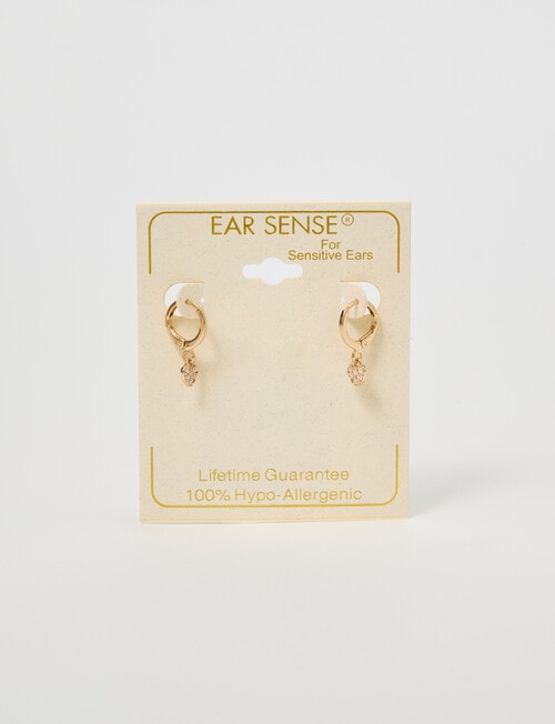 Earsense Crystal Pave Heart Drop Hoop Earring, Gold Tone product photo View 03 L