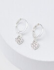 Earsense Crystal Pave Heart Drop Hoop Earring, Silver Tone product photo