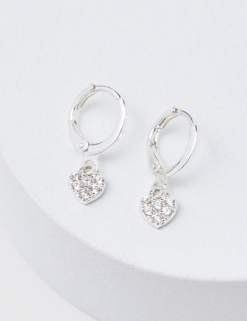 Earsense Crystal Pave Heart Drop Hoop Earring, Silver Tone product photo