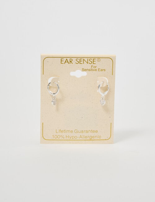 Earsense Crystal Pave Heart Drop Hoop Earring, Silver Tone product photo View 03 L