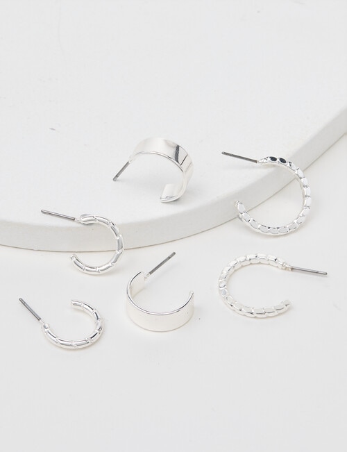 Earsense Textured & Wide Hoop Trio, Silver Tone product photo