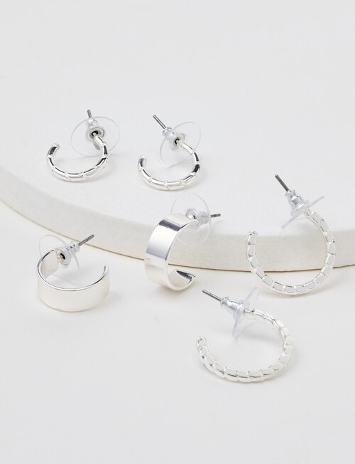 Earsense Textured & Wide Hoop Trio, Silver Tone product photo View 02 L