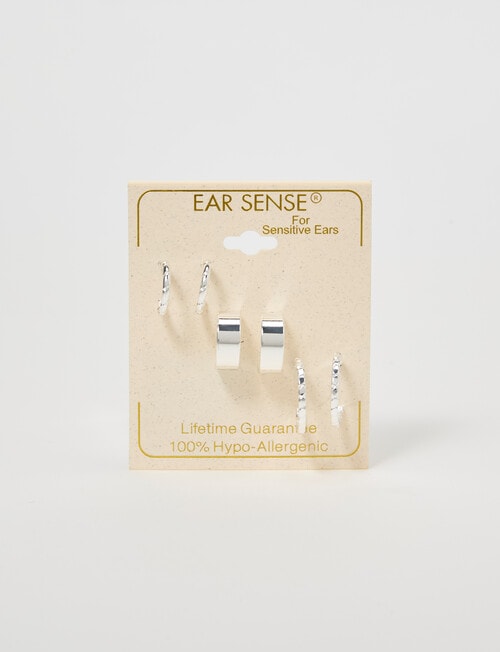 Earsense Textured & Wide Hoop Trio, Silver Tone product photo View 03 L