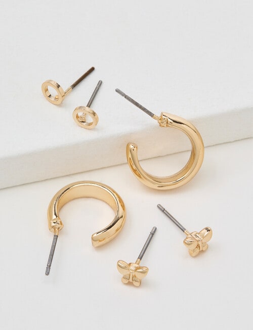 Earsense Butterfly, Open Circle & Hoop Trio, Gold Tone product photo