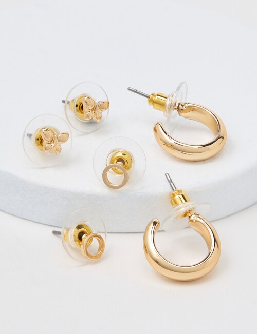 Earsense Butterfly, Open Circle & Hoop Trio, Gold Tone product photo View 02 L