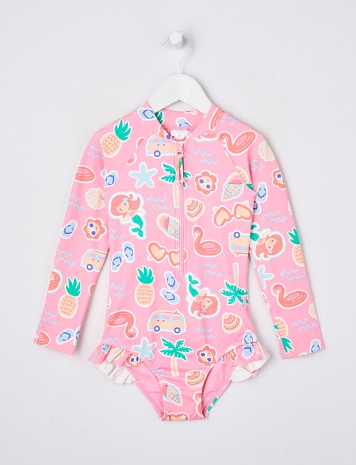 Wavetribe Summer Fun Long Sleeve Rashsuit, Candy Pink product photo