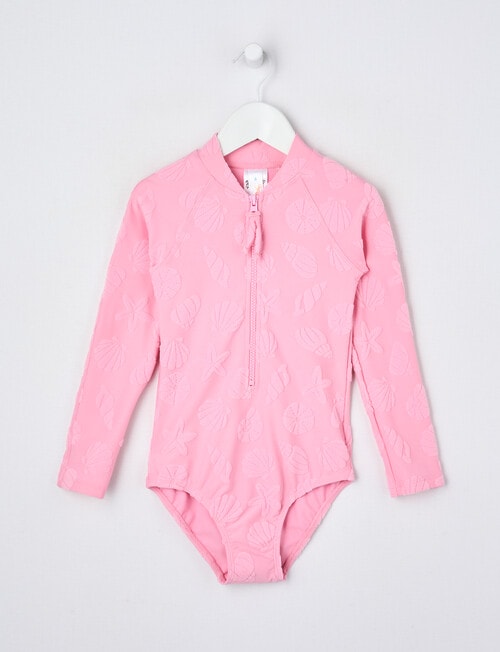 Wavetribe Shells Jacquard Long Sleeve Rashsuit, Candy Pink product photo