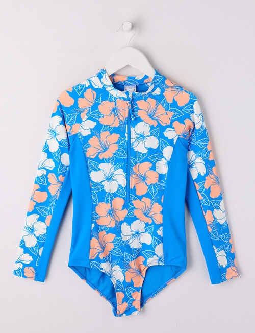 Wavetribe Hibiscus Long Sleeve Rashsuit, Blue product photo