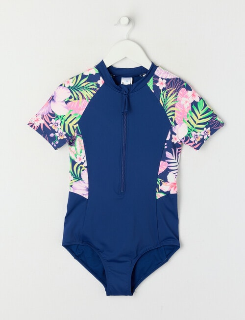 Wavetribe Tropical Floral Short Sleeve Rashsuit, Navy product photo