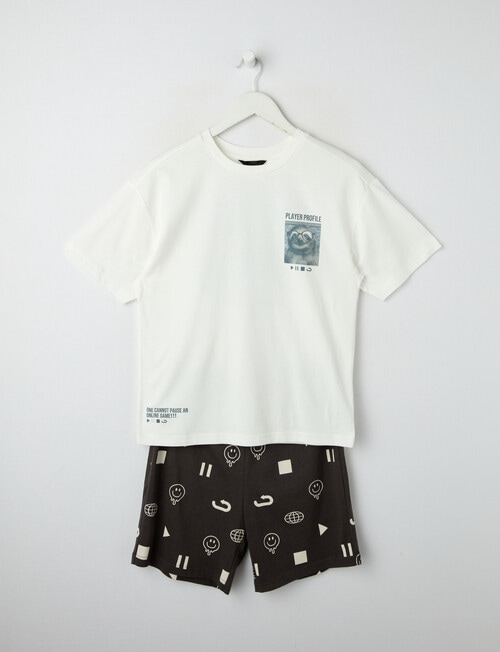 Sleep Squad Can't Pause Knit Short PJ Set, White & Charcoal, 9-16 product photo