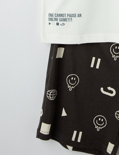 Sleep Squad Can't Pause Knit Short PJ Set, White & Charcoal, 9-16 product photo View 03 L