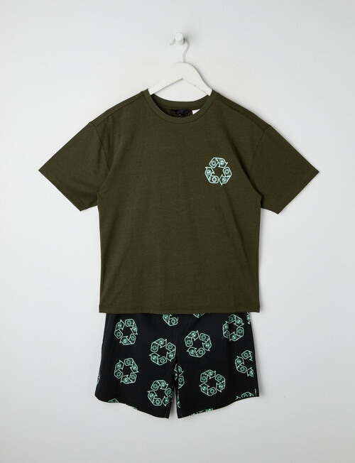 Sleep Squad Neon Gamer Knit Short PJ Set, Khaki & Black, 9-16 product photo