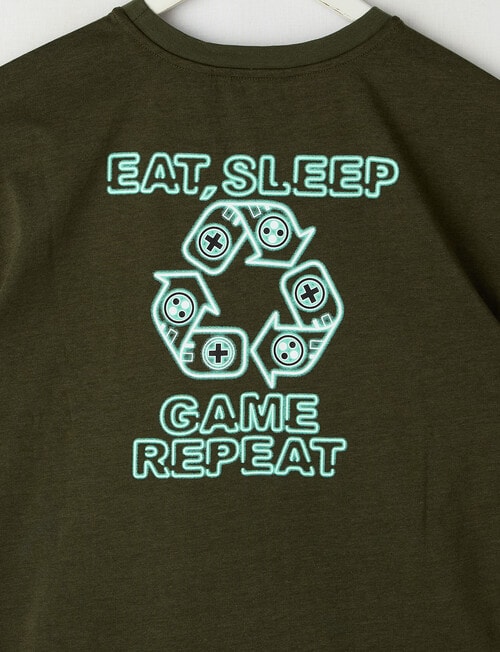 Sleep Squad Neon Gamer Knit Short PJ Set, Khaki & Black, 9-16 product photo View 04 L