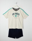 Sleep Squad Varsity Knit Short PJ Set, Natural & Navy, 9-16 product photo