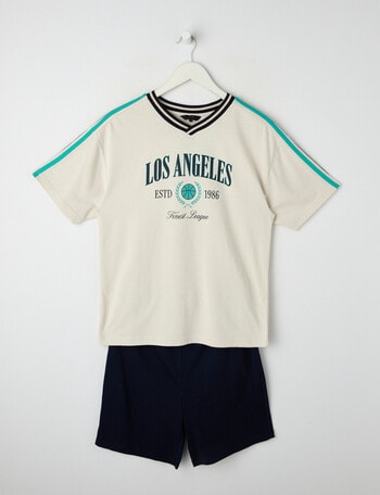 Sleep Squad Varsity Knit Short PJ Set, Natural & Navy, 9-16 product photo