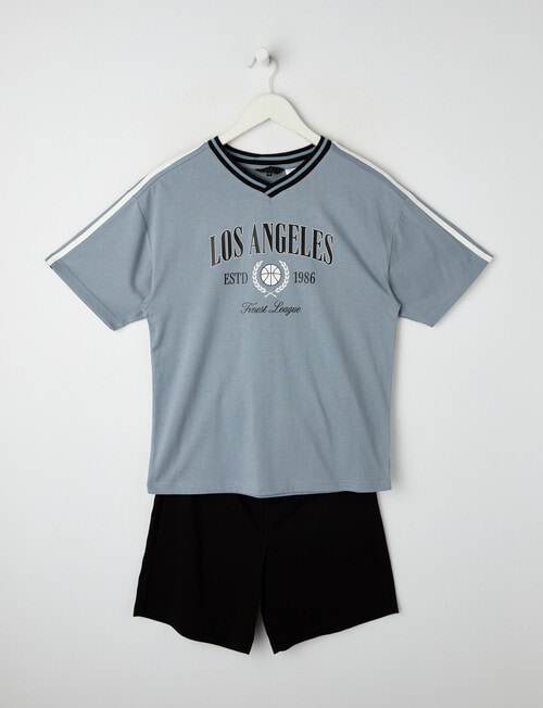 Sleep Squad Varsity Knit Short PJ Set, Denim & Black, 9-16 product photo