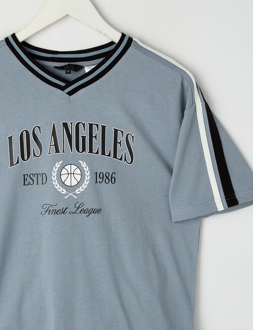 Sleep Squad Varsity Knit Short PJ Set, Denim & Black, 9-16 product photo View 02 L