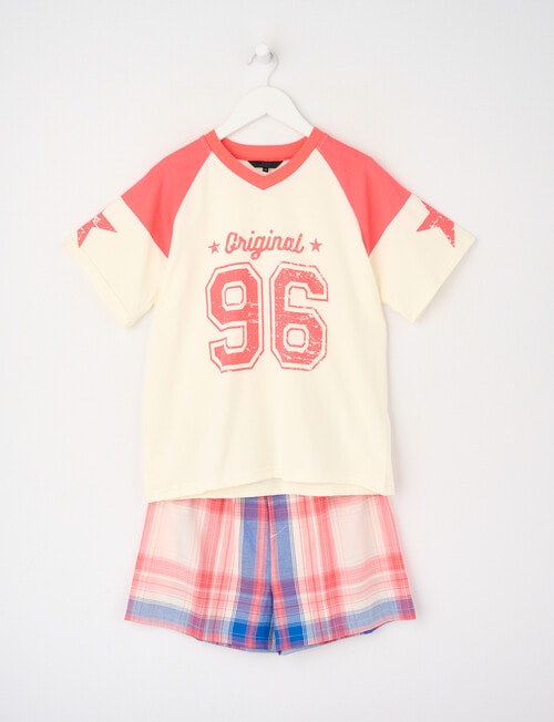 Sleep Squad Varsity Knit & Woven Short PJ Set, Red Multi, 8-16 product photo
