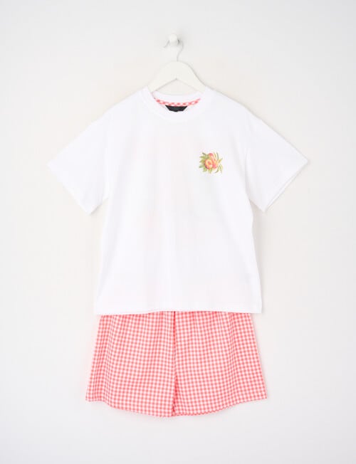 Sleep Squad Fruit Market Knit & Woven Short PJ Set, White & Orange, 8-16 product photo