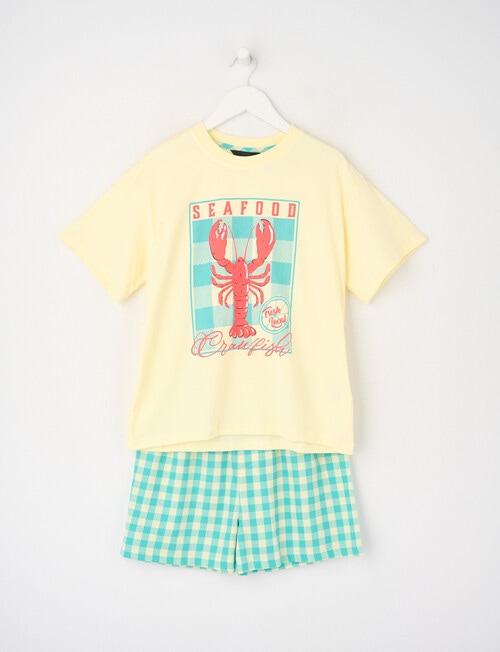 Sleep Squad Crawfish Knit Woven PJ Set, Yellow & Green, 8-16 product photo