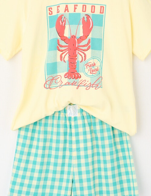 Sleep Squad Crawfish Knit Woven PJ Set, Yellow & Green, 8-16 product photo View 03 L