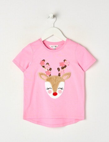 Mac & Ellie Christmas Reindeer Short Sleeve Tee, Candy Pink product photo
