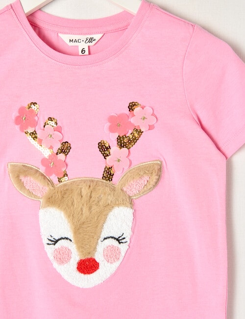 Mac & Ellie Christmas Reindeer Short Sleeve Tee, Candy Pink product photo View 02 L