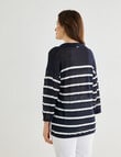 Line 7 Linen Blend Navigate Stripe Knitted Polo Shirt, Navy & White product photo View 02 S
