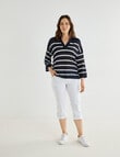 Line 7 Linen Blend Navigate Stripe Knitted Polo Shirt, Navy & White product photo View 03 S