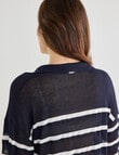 Line 7 Linen Blend Navigate Stripe Knitted Polo Shirt, Navy & White product photo View 06 S