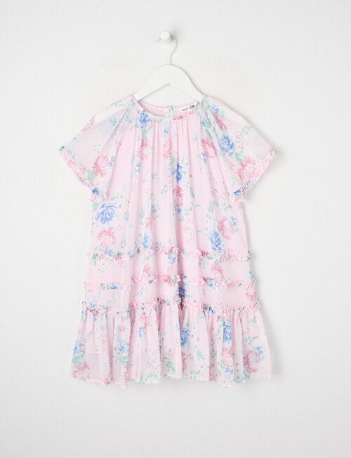 Mac & Ellie Party Collection Floral Frill Chiffon Dress, Baby Pink product photo