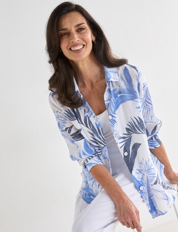 Ella J Classic Leaf Shirt, Navy product photo