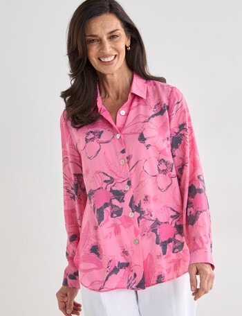 Ella J Classic Floral Shirt, Pink product photo