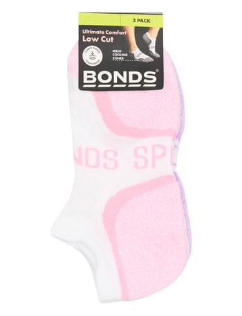 Bonds Sport Low Cut Socks, 3-Pack, Pink, Mermazing & Cloud, 3-11 product photo