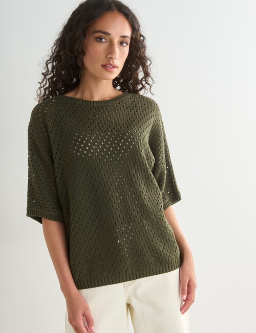 Zest Mesh Knitwear Jumper, Olive product photo