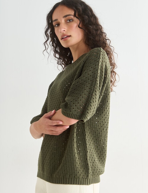 Zest Mesh Knitwear Jumper, Olive product photo View 05 L