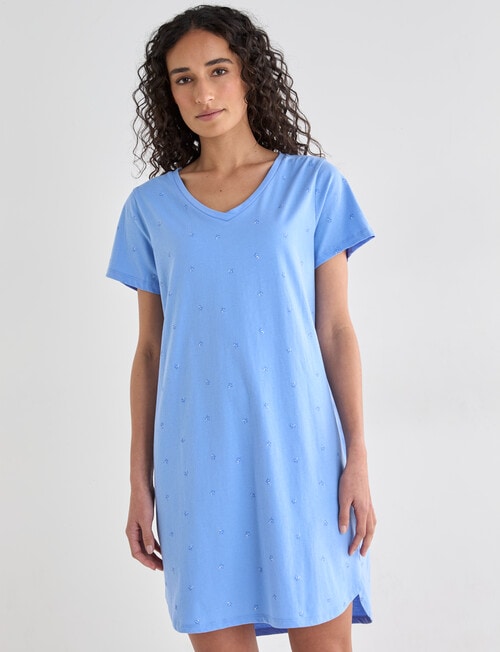 Zest Sleep Flower T-shirt Nightie, Blue, 8-22 product photo View 05 L