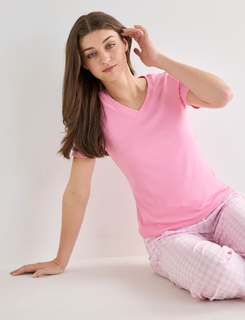 Zest Sleep V-Neck Rib Tee, Pink product photo