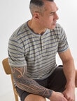 Kauri Trail Henley Stripe Tshirt, Khaki product photo