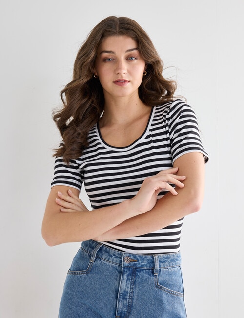 Bodycode Stripe Short Sleeve Rib Tee, Black & White product photo