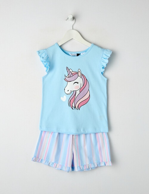 Sleep Mode Unicorn Stripe Knit & Woven PJ Set, Sky, 2-8 product photo